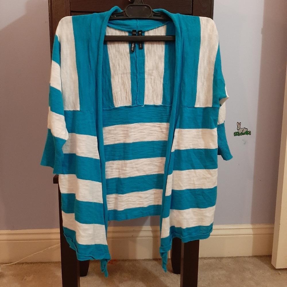 Blue and White Stripped Medium Takeout Shrug